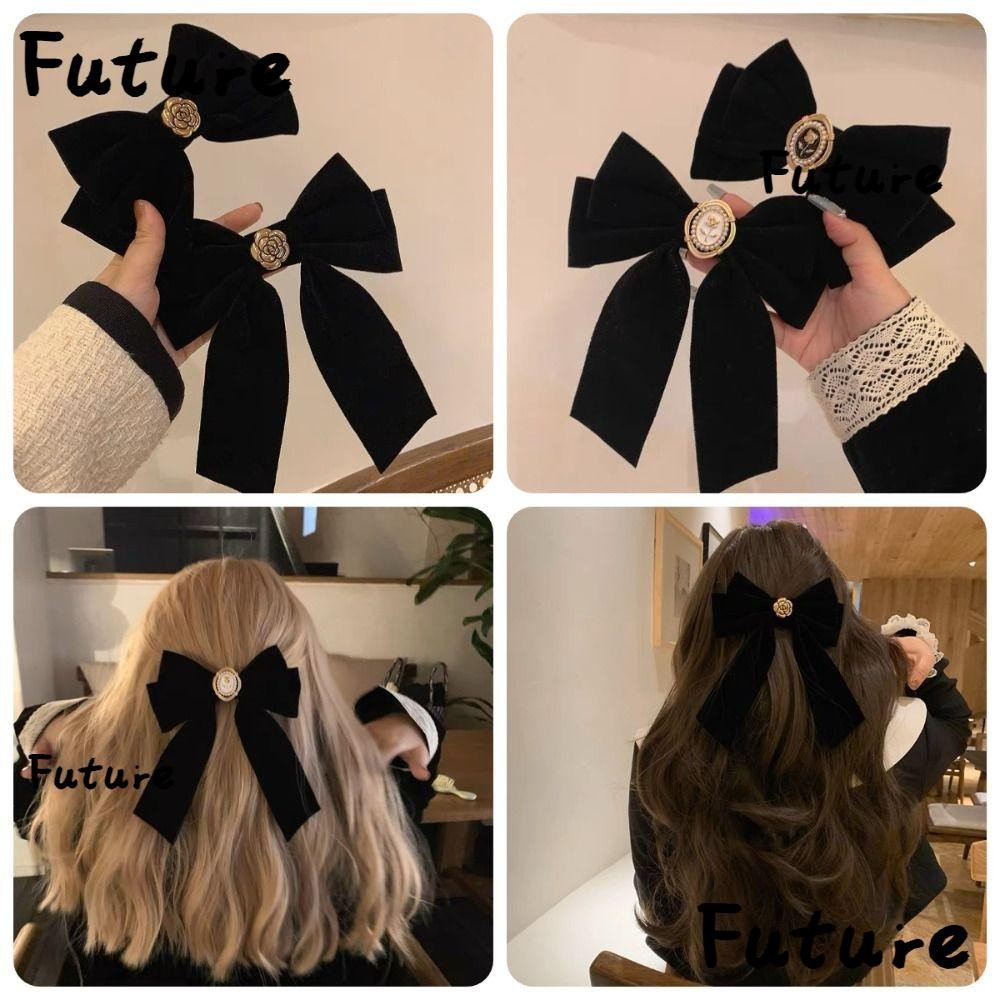กิ๊บติดผมโบว์ในอนาคต, กํามะหยี่สีดํา Camellia Bow Tie คลิปฤดูใบไม้ผลิ, French Duckbill เทศกาลของขวัญผู้หญิง Barrette High End Headdress