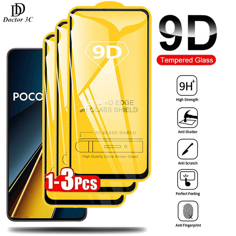 9D Full Gule ฟิล์มกระจกนิรภัยสําหรับ Xiaomi Poco X6 X5 X4 X3 NFC M6 Plus M5 M5s M4 M3 F6 F5 F4 GT F3