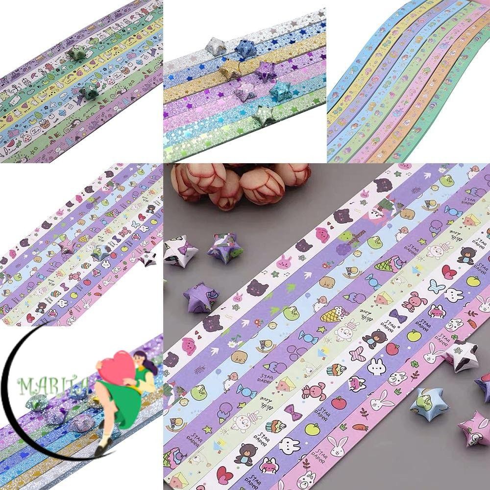 กระดาษ Origami MARITA Star, แถบกระดาษดาวศิลปะที่มีสีสัน, การ์ตูนน่ารัก Lucky Star ด้านเดียวพับตกแต่งบ้านดาว