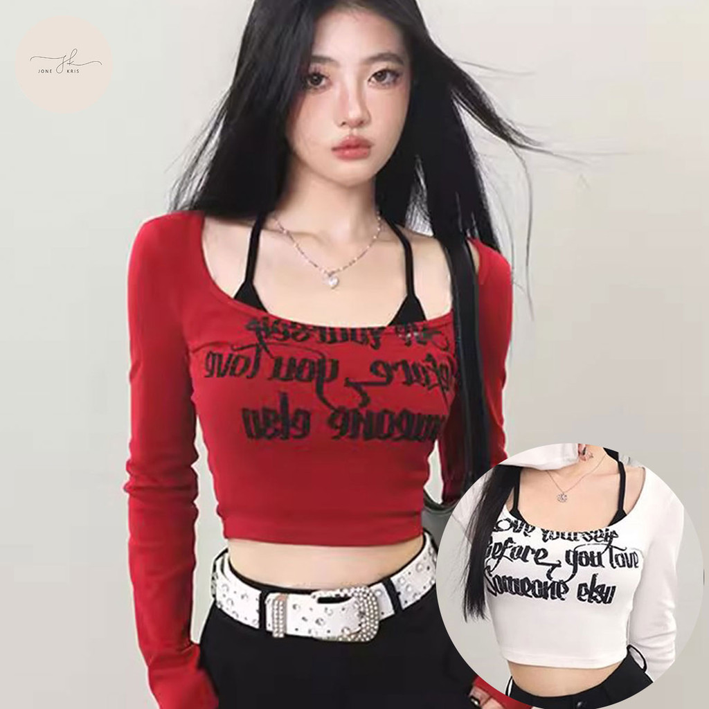 เสื้อยืดหญิงแขนยาว คอตรง สไตล์โกธิค ดีไซน์ใหม่