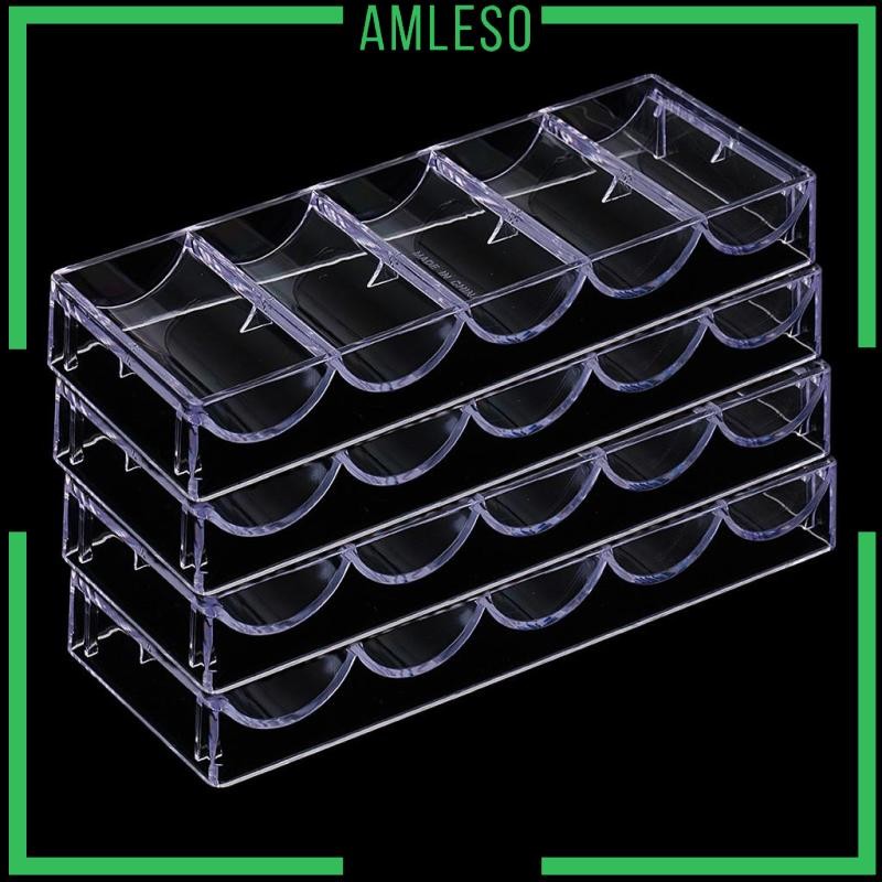 [Amleso] 4x ถาดอะคริลิกชิปกล่องเก็บของ 100 ชิปสําหรับเกมปาร์ตี้ ใส 20.5 X 7.8 X 2.8 ซม.