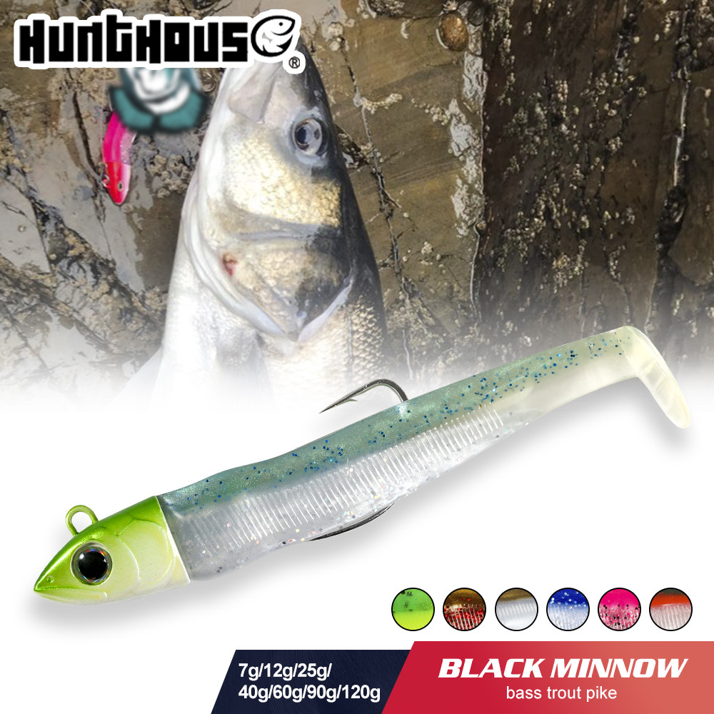 Hunthouse Black Minnow 70 มม./7g 85 มม./12g 100 มม./25g Easy Shiner Fishing Lure Soft Lure Jig เหยื่อเบส Pike ตกปลา Leurre Souple