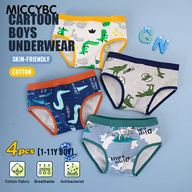 【Bangkok Delivery】4 ชิ้น  กางเกงเด็กผ้าฝ้ายความปลอดภัย Antibiosis กางเกงขาสั้นการ์ตูนสัตว์ไดโนเสาร์พิมพ์กางเกงสําหรับเด็กเด็กทารก 1-11Y