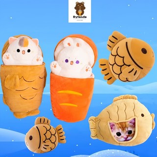 Kawaii Taiyaki Cat Plush Toy Cute Carrot Rabbit Plush Doll Pillow Fun Bunny Hiding in A Carrot Stuffed Toy Soft Baby Soothing Doll Bedroom Decor Doll Kids Girls Birthday Gift