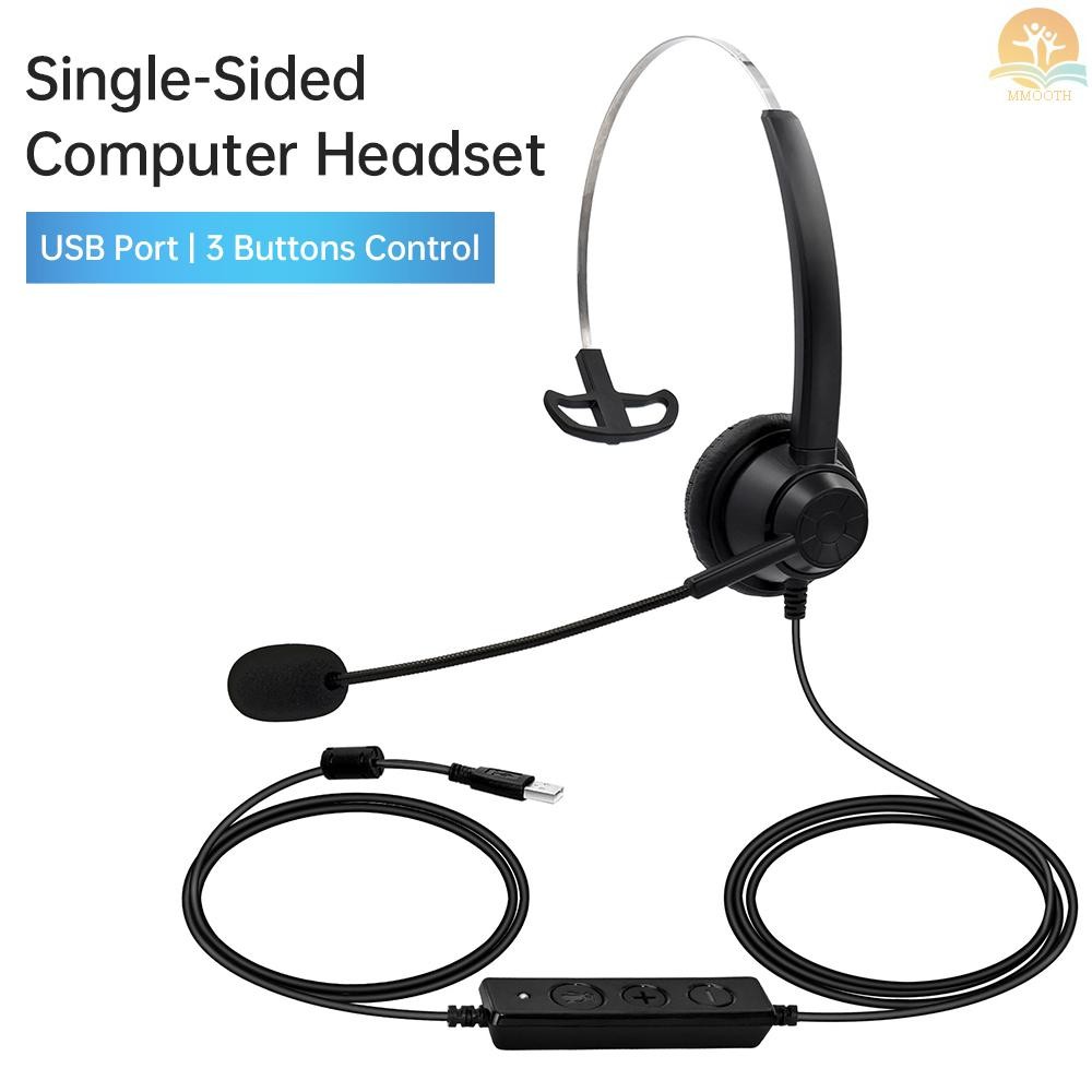 ชุดหูฟังคอมพิวเตอร์แบบมีสาย USB พร้อมไมโครโฟน Universal Office Call Center หูฟังด้านเดียวรองรับการควบคุมระดับเสียง Mute Cancelling เหมาะสําหรับโทรศัพท์ Operator คอมพิวเตอร์ PC พจนานุกรม