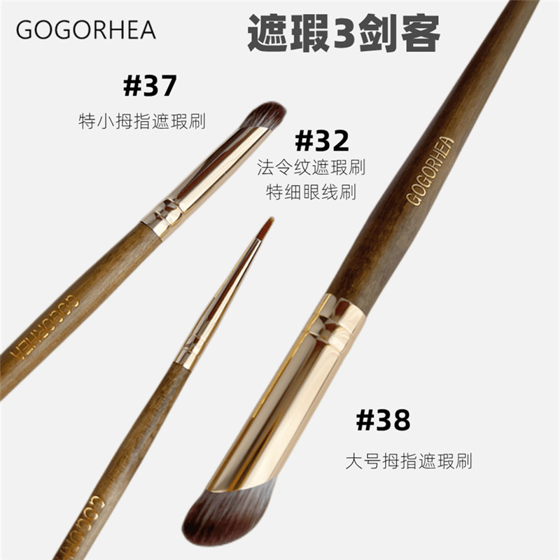 Gogorhea คอนซีลเลอร์ 3 ชิ้นชุดแปรงนิ้วหัวแม่มือขนาดเล็กขนาดใหญ่ Nasolabial Lines Dark Circles Eyeliner Extra Fine 37/38/32 Tear Groove