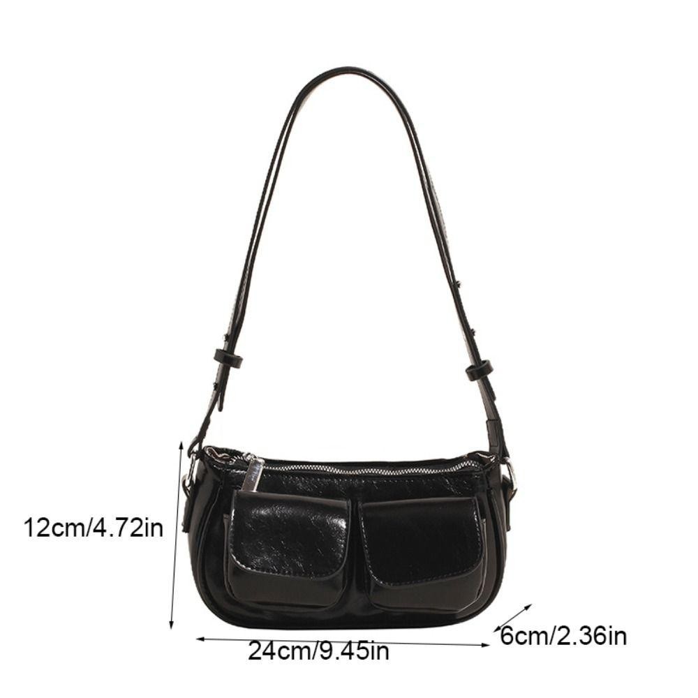 Sevenhalf กระเป๋าหนัง PU ใต้วงแขน, Y2K สายคล้องไหล่ปรับได้กระเป๋าสะพายกระเป๋า, Retro สีทึบซิปสไตล์เกาหลีผู้หญิงกระเป๋าถือกลางแจ้ง