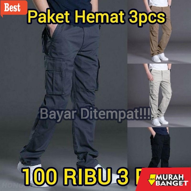 กางเกงคาร์โก้ขายาวผู้ชายสุดประหยัด 100 THOUSAND GET 3 PCS ADULT MENS LONG CARGO PANTS LONG CARGO PAN