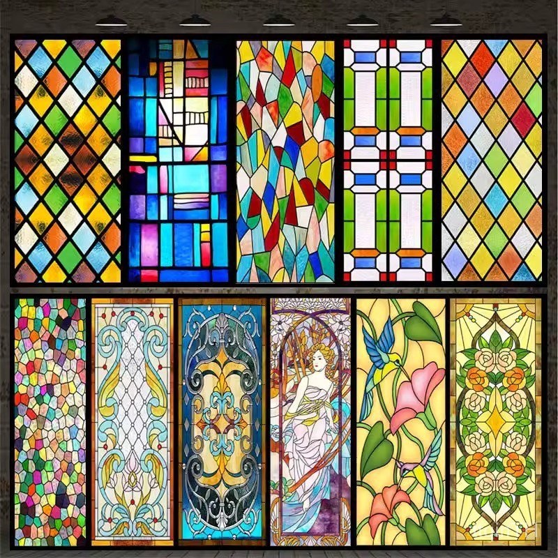 ฟิล์มกระจกฝ้าสีสไตล์ยุโรปไฟฟ้าสถิตไม่มีกาวไม่ติดกาวในตัวแบบอเมริกันสติกเกอร์ติดหน้าต่างหน้าต่างห้องน้ำ