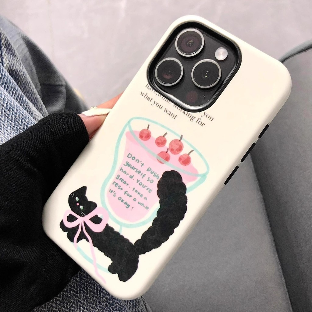 Two-In-One สีชมพูน่ารักการ์ตูนขนมหวานแมวเหมาะสําหรับ iPhone16 PROMAX 7PLUS XR Shock-Resistant 11 12 