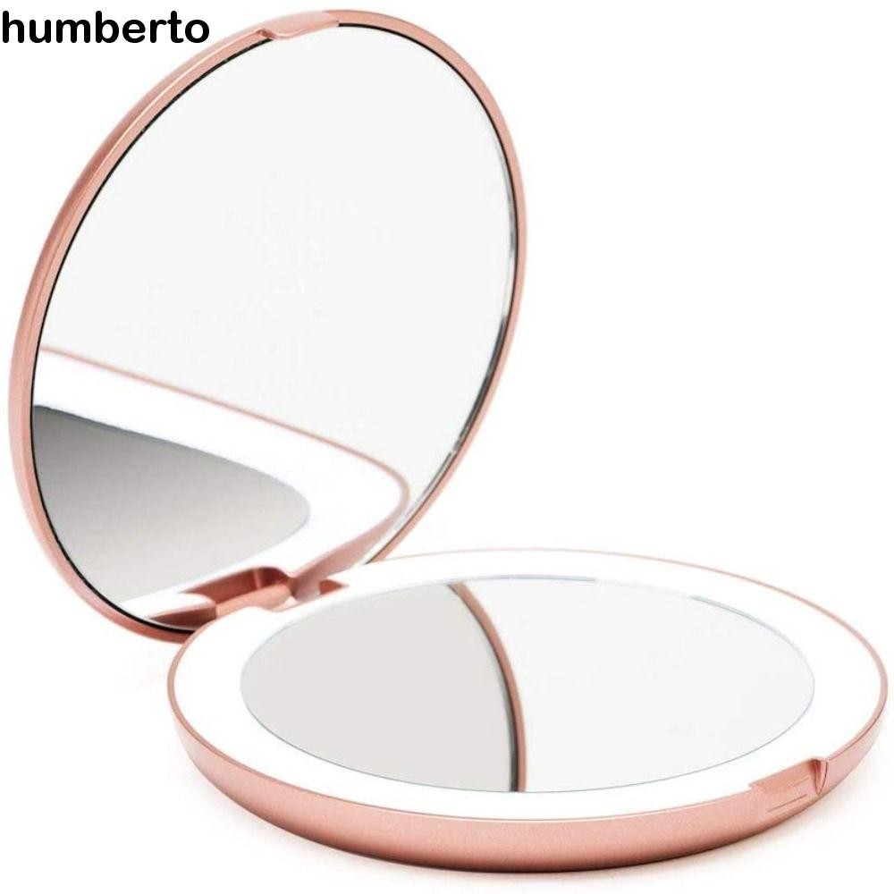 Humberto กระจกแต่งหน้า LED แบบพกพา ขนาดเล็ก 10X 2X กระจกขยาย พับได้