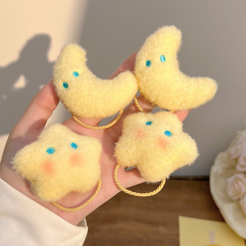 น่ารักตุ๊กตาดาวดวงจันทร์ผมผูกสาวยืดหยุ่นสูงผมหางม้ายางรัดเด็กการ์ตูน ชม. หูฟัง