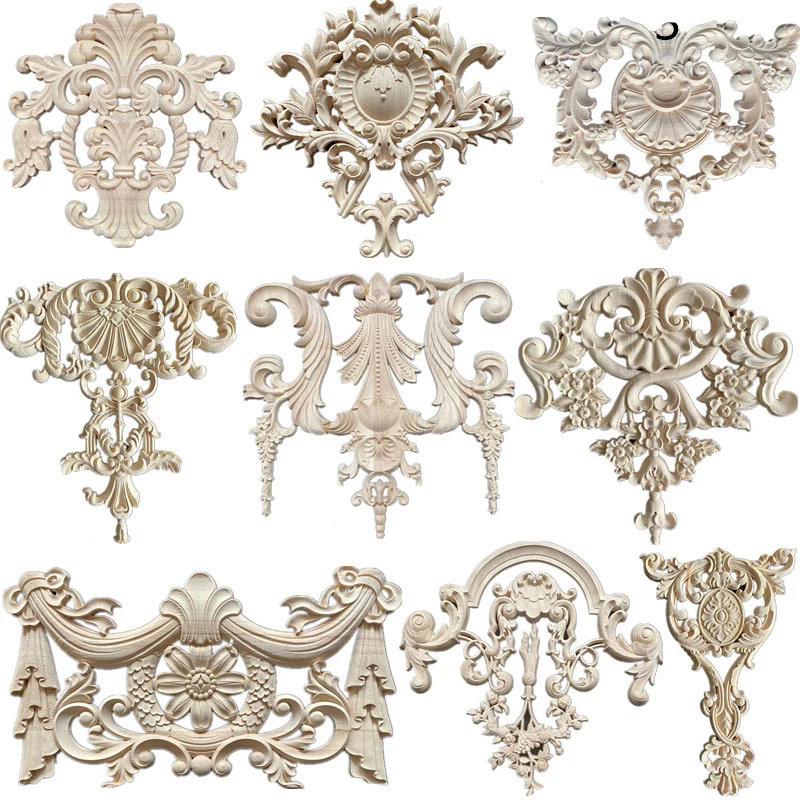 Rubber Wood Carved Applique Retro Furniture Crafts Decor Vintage Home Decoration Accessories Figurin