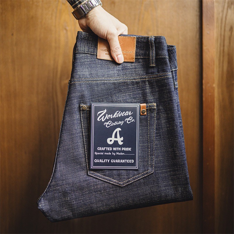 Modern Workwear American Retro 13.5oz Heavyweight Red Ear Original Pulp กางเกงยีนส์ Slub Cotton Denim Original Cow ตรงกางเกงผู้ชายฤดูใบไม้ร่วง