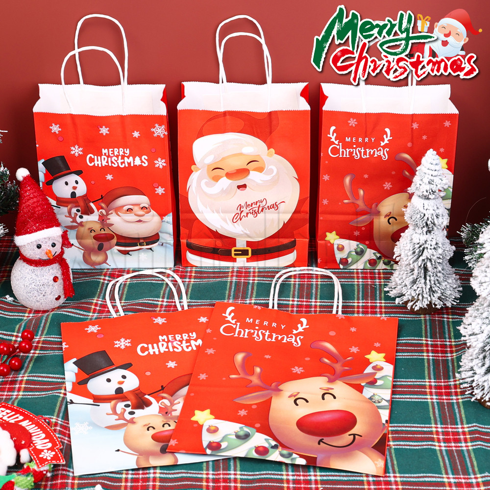 3 ชิ้นคริสต์มาสถุงกระดาษคราฟท์ - Home Holiday Xmas Party Supplies - ผลไม้คุกกี้เบเกอรี่ห่อกระเป๋า - คริสต์มาส Goody ของขวัญกระเป๋า - แบบพกพา, พร้อมที่จับ - กระเป๋าถือความจุขนาดใหญ่