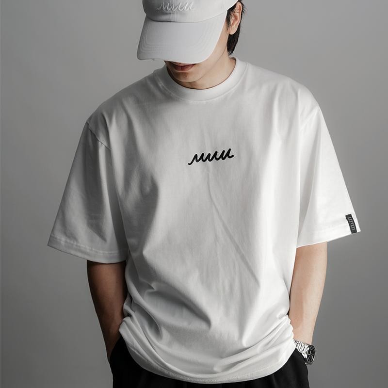 เสื้อยืด สไตล์เรียบง่าย พิมพ์ลายตัวอักษร วัสดุผ้าฝ้ายแท้ คอกลม สไตล์ลำลอง