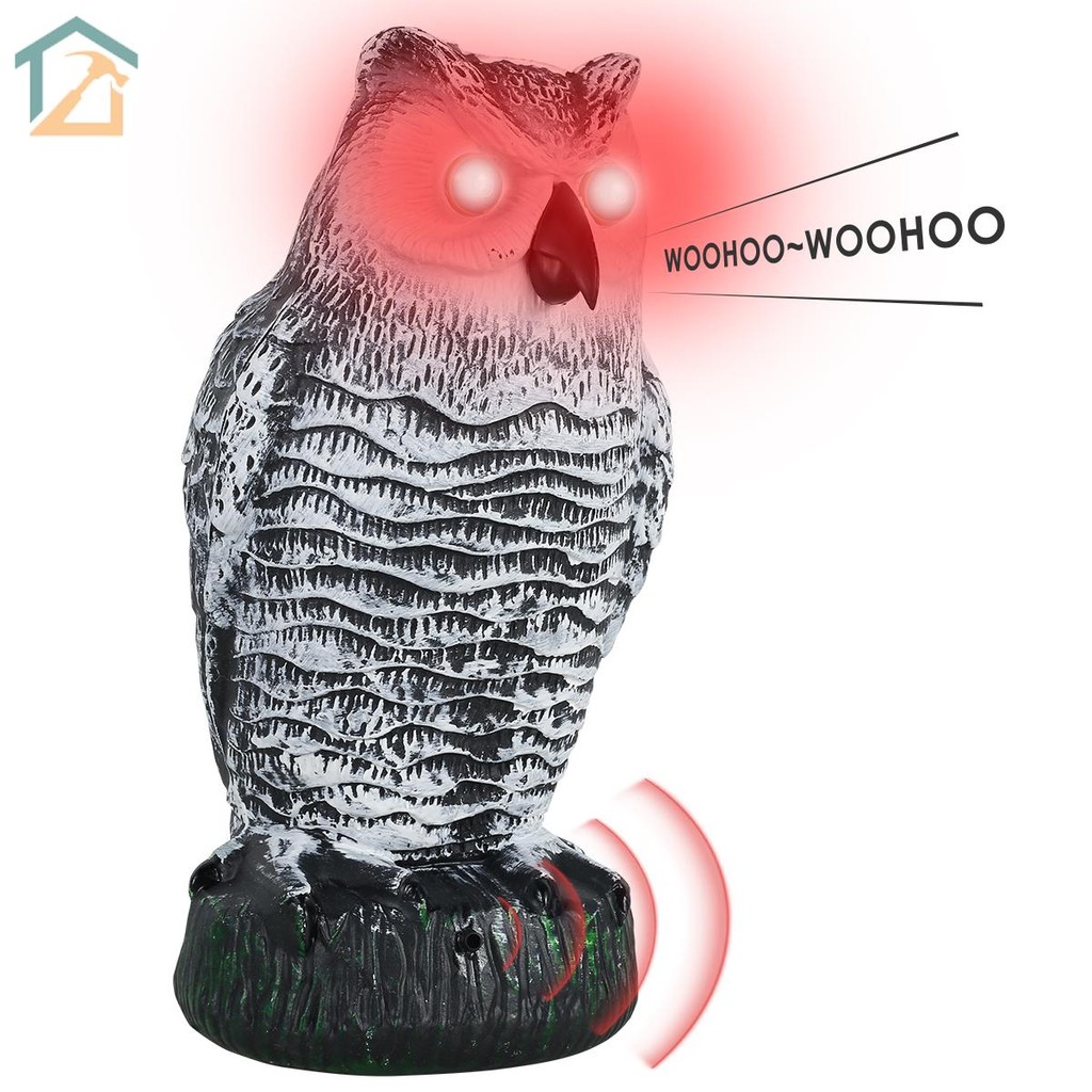 Owl Decoy หุ่นไล่กานกฮูกปลอมกันน้ําพร้อมตากระพริบและเสียงยืดเหมือนจริงรูปปั้นนกฮูก SHOPCYC6938