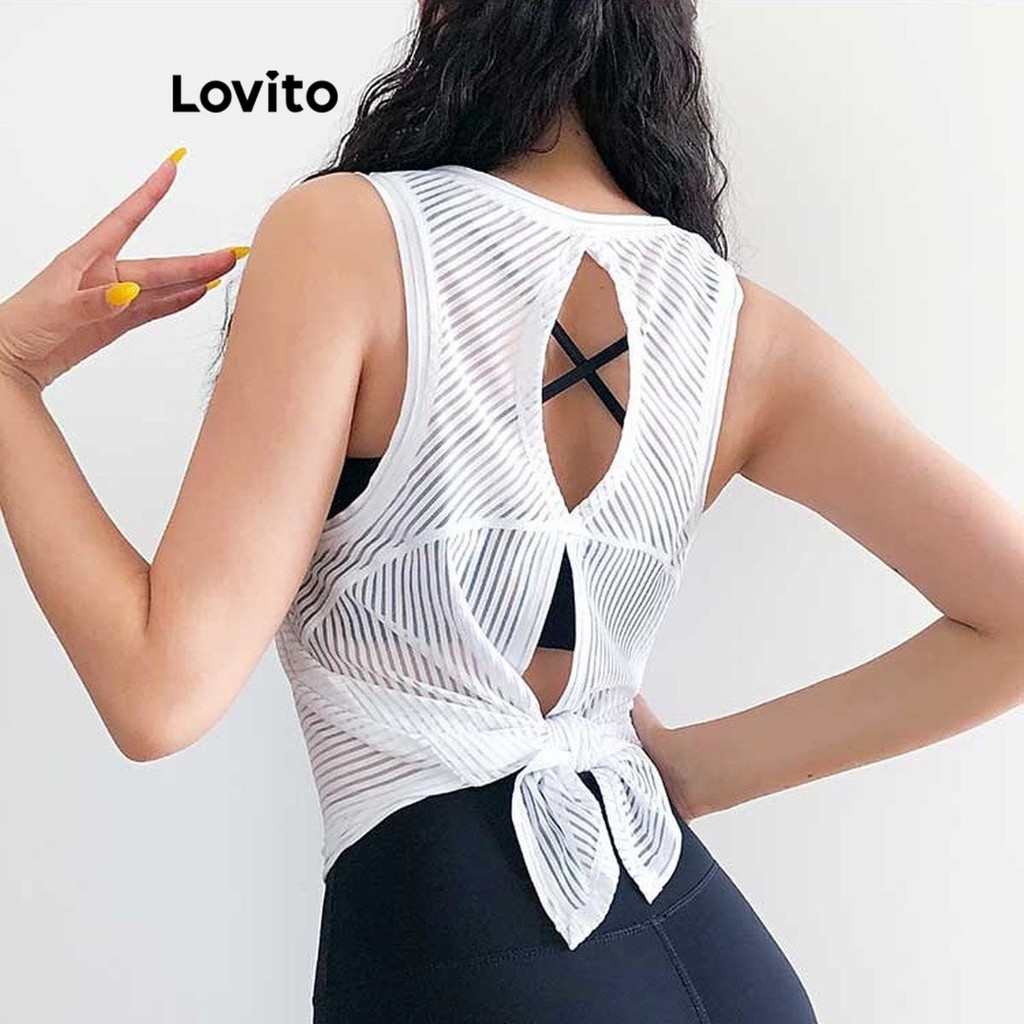 Lovito เสื้อยืดกีฬาแยกส่วนแบบสปอร์ตสำหรับผู้หญิง LNL75217