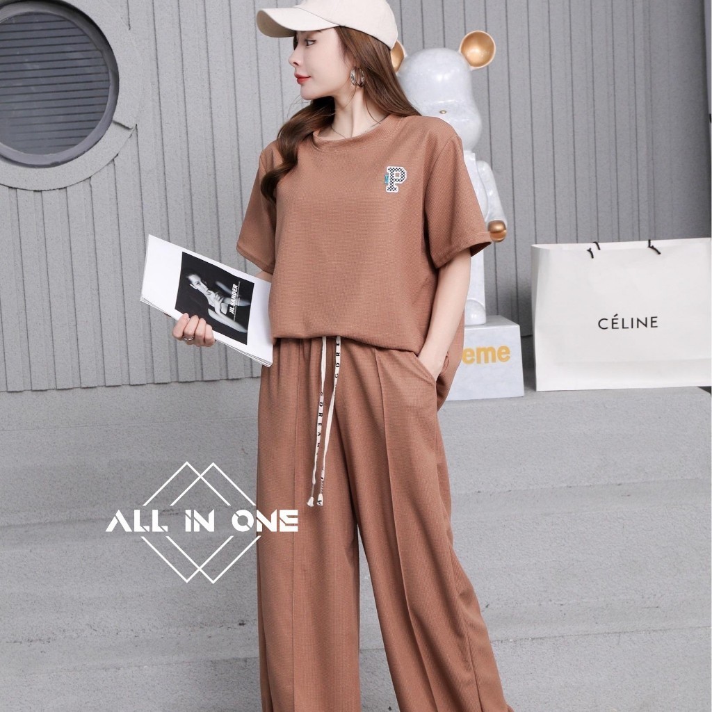 COD🚚ชุดเซ็ทผู้หญิง🌈ชุดคู เสื้อยืดแขนสั้น + กางเกงขายาวมีเชือกรูดที่เอว  สไตล์ลำลองหลวมๆ มีให้เลือกหลายสี พร้อมส่ง