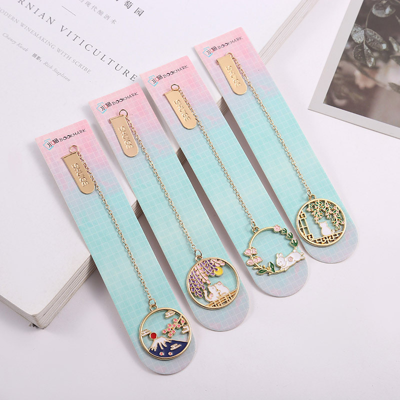 ที่คั่นหนังสือโลหะสัตว์น่ารัก 1 ชิ้น, ที่คั่นหนังสือกระต่ายและแมวที่สร้างสรรค์, เครื่องเขียน, อุปกรณ์การเรีย