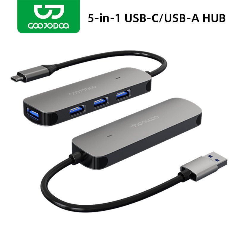 GOOJODOQ multifunctional USB hub compatible with Type-C and USB interfaces for high-speed data transfer