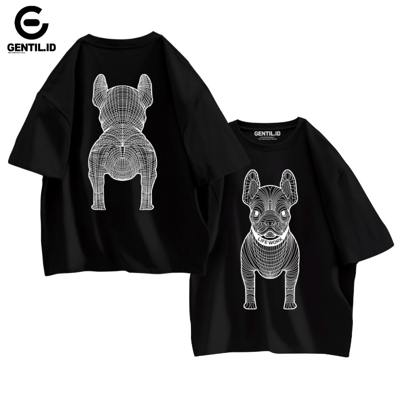 เสื้อยืดผ้าฝ้ายแท้ 100% Oversize Unisex - Life Work Graphic Dog925