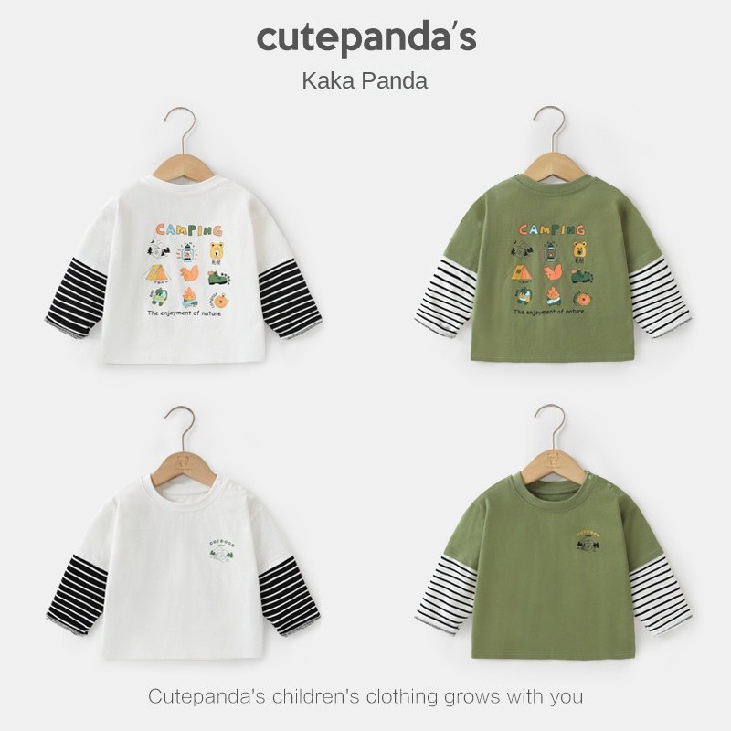 เด็กปลอมสองแขนยาวเสื้อยืดฤดูใบไม้ผลิและฤดูใบไม้ร่วงชายและหญิงทารก จุดต่ําสุด เสื้อเด็กด้านบน -0926
