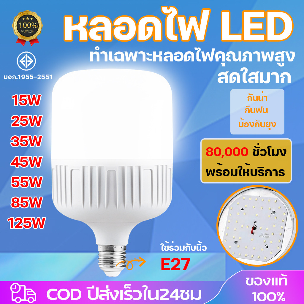 หลอดไฟ LED แสงขาว Highbulb light 220V ขั้วE27 25W 35W 45W 55W 85W สว่างนวลตา หลอดไฟและอุปกรณ์