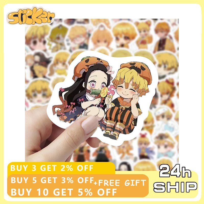 60pc Demon Slayer Agatsuma Zenitsu อะนิเมะสติกเกอร์ DIY แล็ปท็อปเด็กของขวัญสติกเกอร์ตกแต่งกันน้ํา