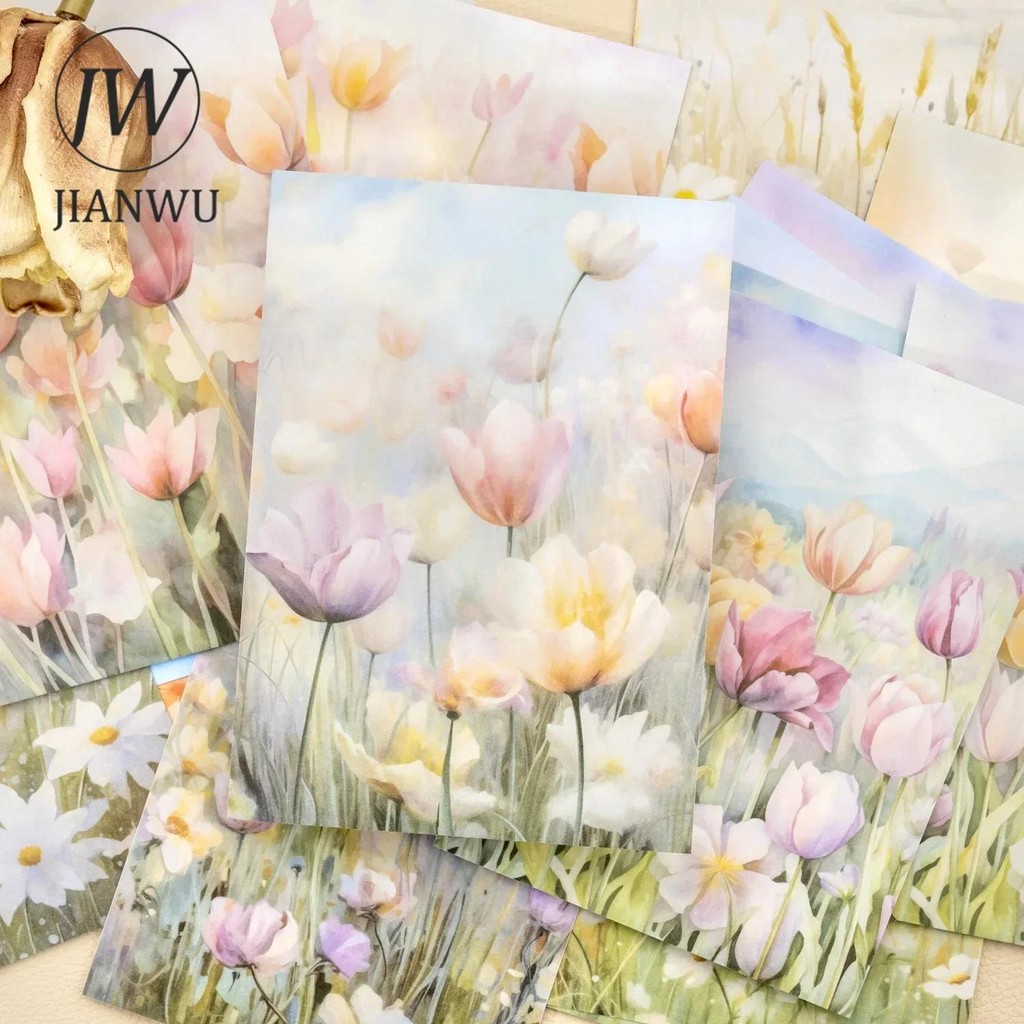 Jianwu A Riot of Flower Shadows Series Vintage ภูมิทัศน์วัสดุ Collage Washi กระดาษสติกเกอร์ Creative DIY Journal เครื่องเขียน