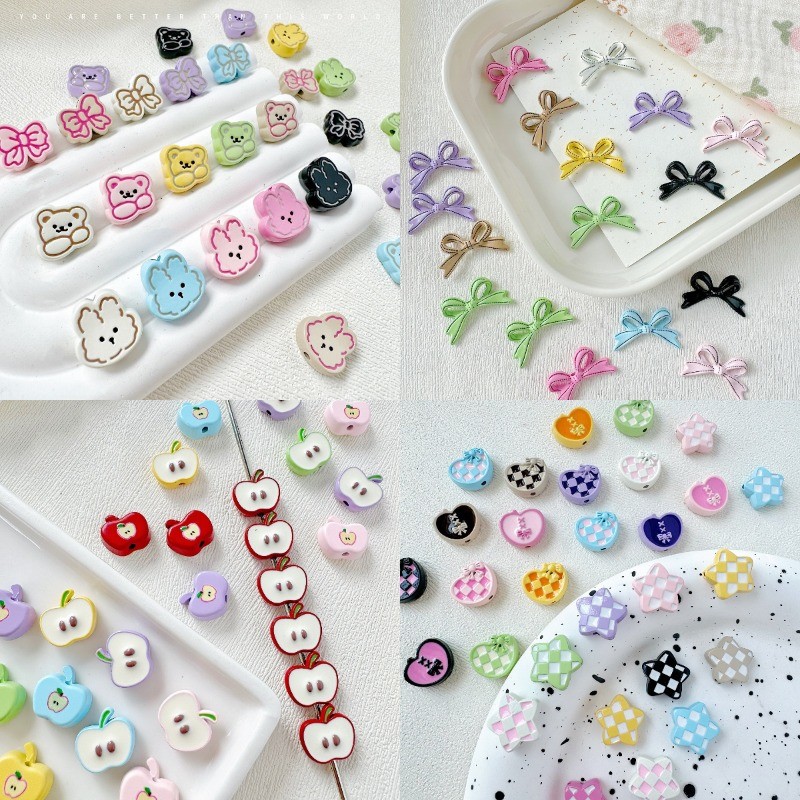 5ชิ้น/แพ็คแอปเปิ้ลกระต่ายหมีโบว์โลหะผสมลูกปัด ทําเอง วัสดุสําหรับทําห่วงโซ่โทรศัพท์สร้อยคอโซ่เท้า