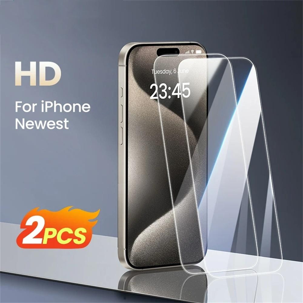 2pcs Clear Screen Protector สําหรับ iPhone 16 15 14 13 12 11 Pro Max กระจกนิรภัยโปร่งใสคลุมทั้งหมดฟิล์ม