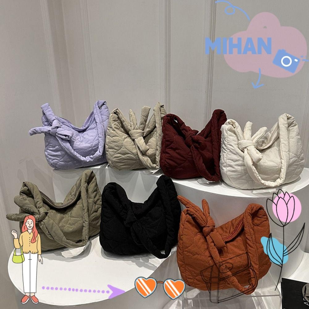 Mh Puffy กระเป๋าถือ,สีทึบน้ําหนักเบาไหล่กระเป๋าMessenger,แฟชั่นความจุขนาดใหญ่ลงผ้าฝ้ายเบาะQuilted Totesสําหรับผู้หญิงสาว