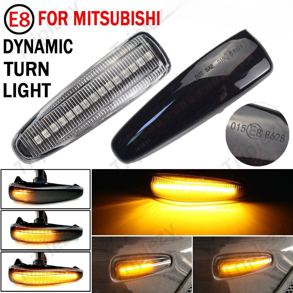 Xf 2PCS แบบไดนามิกรมควันเลนส์ Amber Full LED แบบไดนามิกด้านหน้าด้านข้างไฟสําหรับ Mitsubishi Lancer E