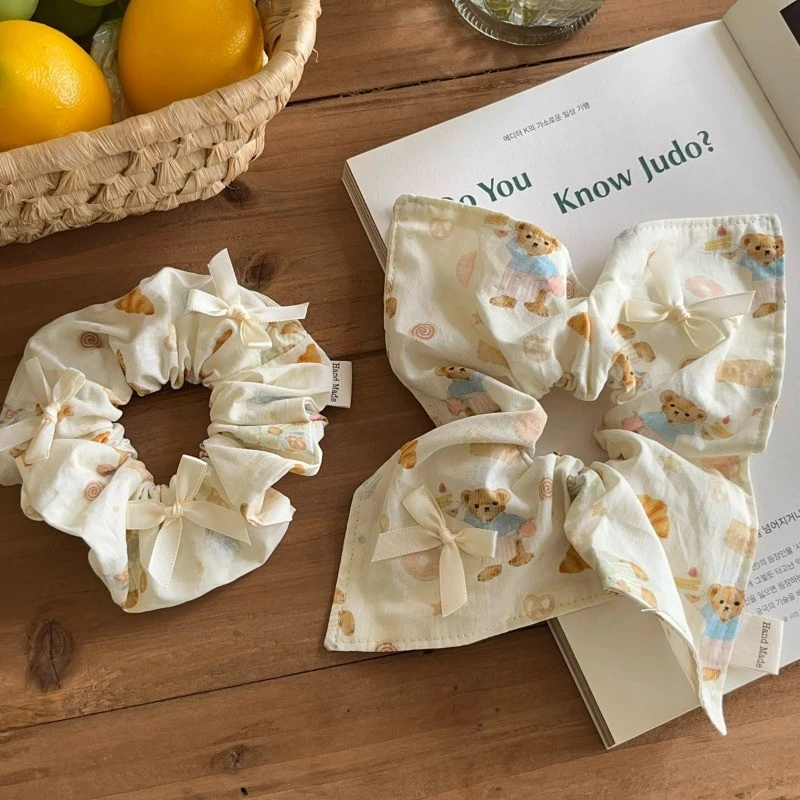 เกาหลีน่ารักหมี Bowknot หางม้า Scrunchies ผมผูกยางรัดผมเชือกอุปกรณ์เสริม
