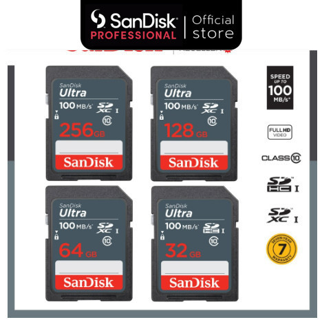 SanDisk Ultra SD Card Class10 32GB/64GB/128GB Speed 100MB/s (SDSDUNR) SDHC-SDXC เมมโมรี่การ์ด SDCARD
