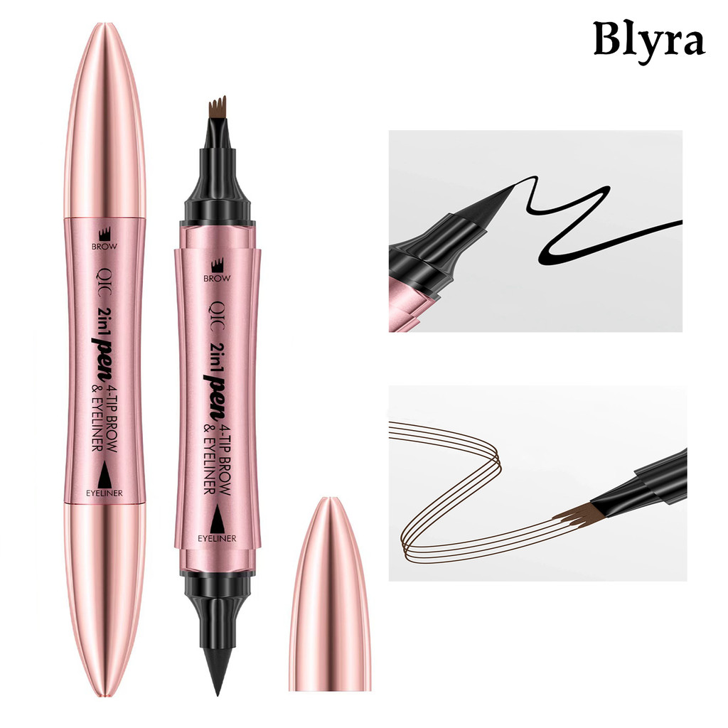 BLYRA Rose Gold ดินสอเขียนคิ้ว 4 ขากรรไกร ดินสอเขียนคิ้ว อายไลเนอร์ดินสอเขียนคิ้ว 2 in 1 Wild Waterproof Smooth