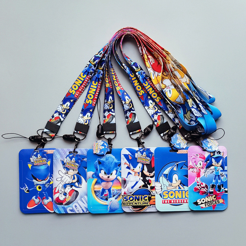 Sonic Card Holder Lanyard Kawaii Sonic เม่นนักเรียน Bus ID Card Work Photo Display เชือกยาว Pendent ฝาครอบป้องกันเชลล์ Sonic the Hedgehog