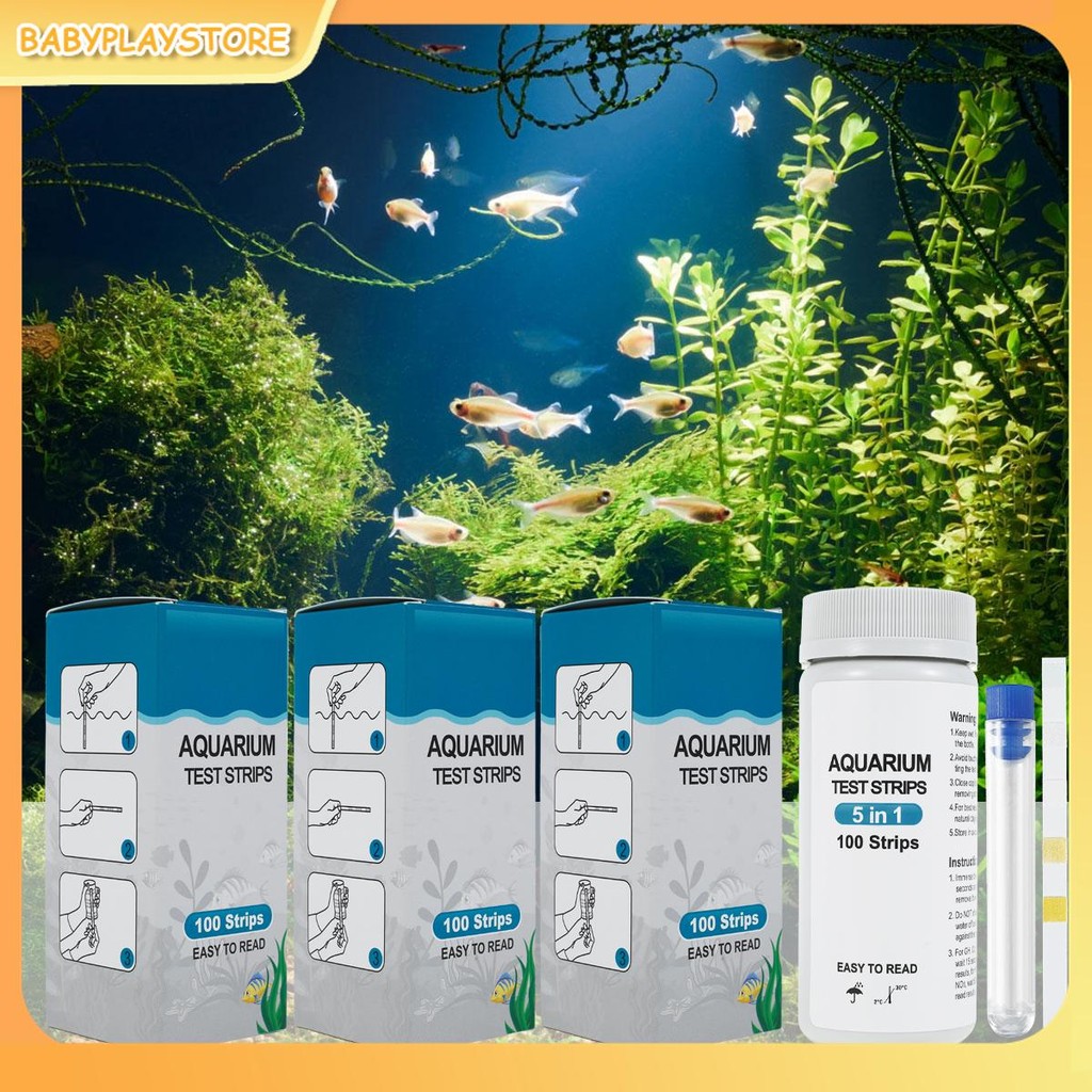 100 ชิ้น Aquarium Test Strips 7 ใน 1 Fish Tank Test Kit น้ําจืดน้ําเค็ม Aquarium Water pH Test Strip