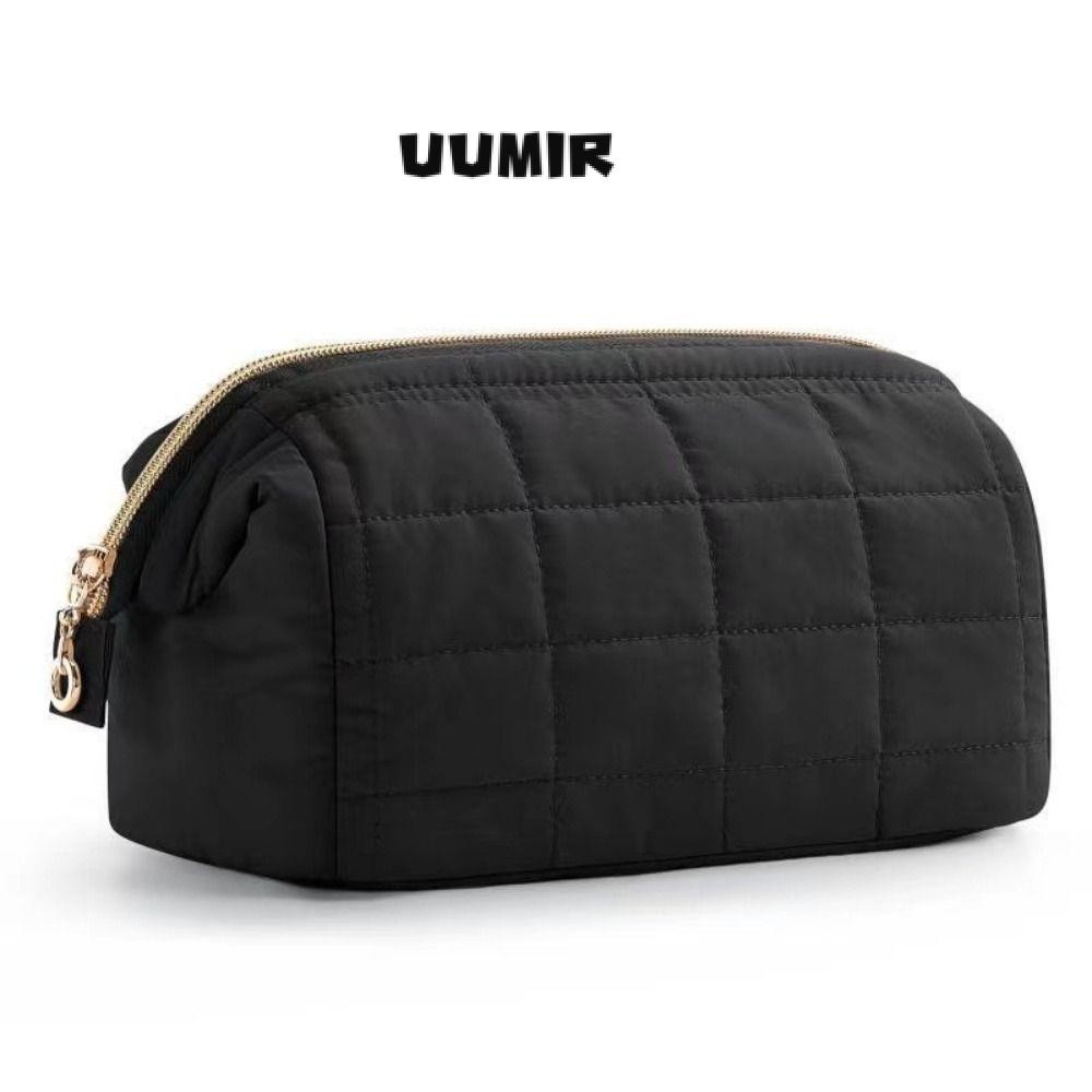 Uumir Travel กระเป๋าเครื่องสําอาง, กระเป๋าแต่งหน้าเปิดกว้างความจุขนาดใหญ่, เบาะพองสีทึบผู้หญิงแต่งหน้า Organizer กระเป๋าแป้ง