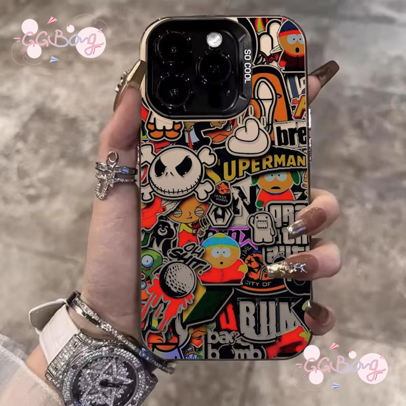 คู่รักใหม่การ์ตูนวาดเส้นมอนสเตอร์สไตล์พังค์ปกหรูหรา เคสไอโฟน11 14 15 16 12 13 Pro Max XR X XS Max 16 7 14 8 Plus SE เคส