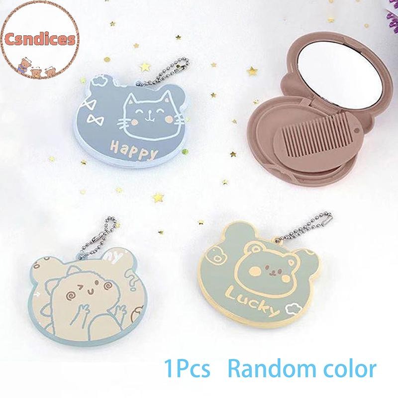 Csndices 1ชิ้นมินิพับกระจกแปรงผมน่ารักการ์ตูนหมีหวีผมขนาดเล็กแบบพกพาเด็กสาวอุปกรณ์ผมแต่งหน้าเครื่องมือ ไทย