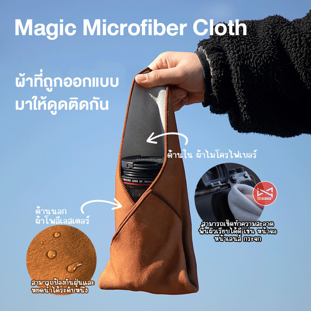 ผ้าห่อเลนส์ ผ้าเช็ดเลนส์กล้องถ่ายรูป จอกระจก ผ้าดูดติด Magic stiker NanoMicrofiber