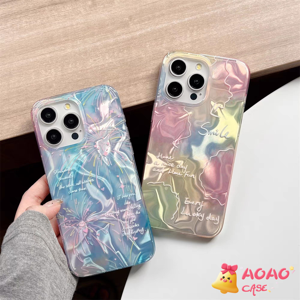ดอกไม้ไฟสดโรแมนติกยิ้มระลอกคลื่นอ่อนนุ่ม เคสiPhone 16 11 15 13 14 12 Pro Max 16Plus XR 16 7 15 8 Plus X XS Max SE 2022