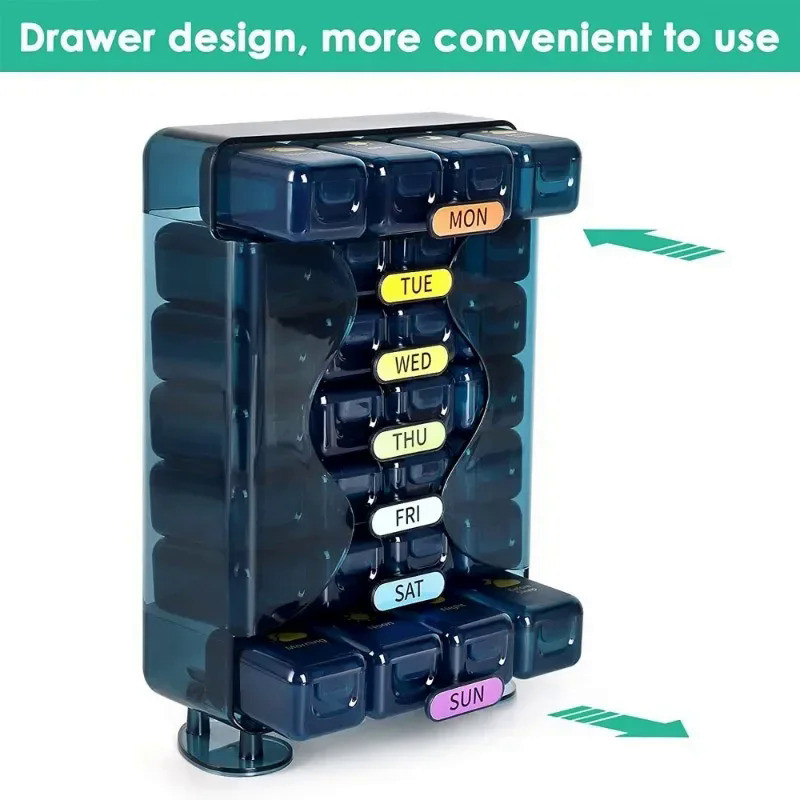 Weekly Pill Organizer 4 Times a Day Pill Organizer with Drawer Designed Large Travel Pill Case 7 Day