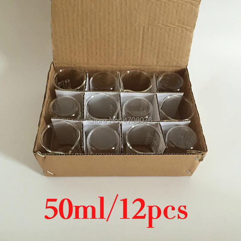 50ml 12pcs/set Pyrex Beaker borosilicate glass Lab glassware chemical measuring cup flat bottom for 