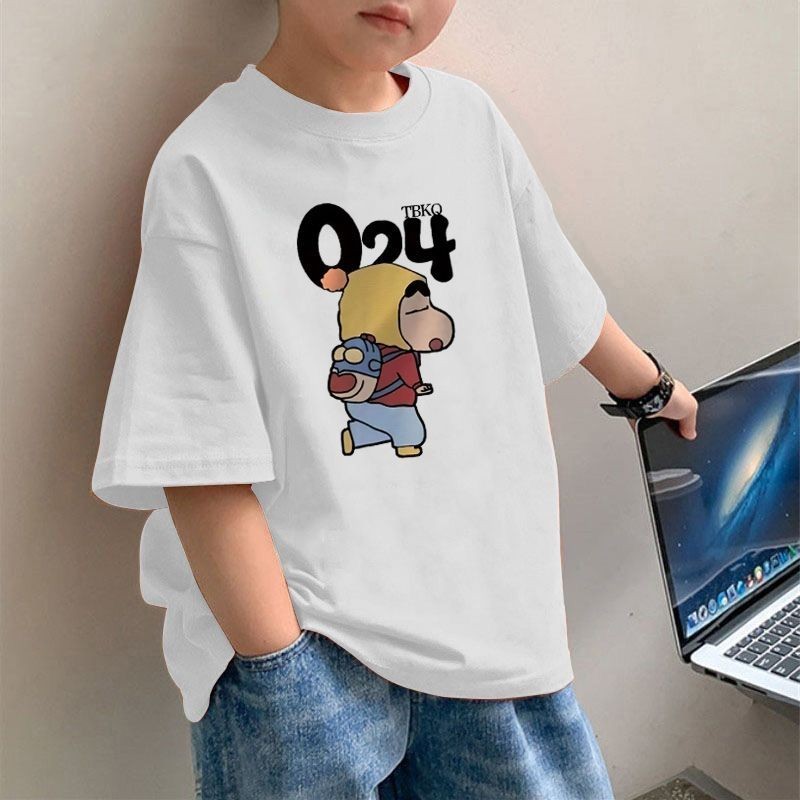 Kid T เสื้อ(15-50kg) ผ้าฝ้าย 100% Boy แขนสั้นเสื้อยืดหลวมการ์ตูนพิมพ์น่ารักฤดูร้อน Tops Unisex บางเสื้อ