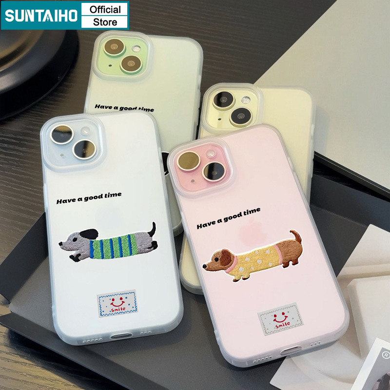 Suntaiho ตลกปลอก Dachshund รูปแบบ Clear Frosted สําหรับ Iphone 16 15 14 12 13 11 Pro Max IP 7 8 Plus Iphon X Xs XR Xs Max TPU ซิลิคอนนุ่มพรีเมี่ยมกันกระแทกปกหลัง