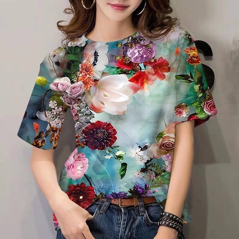 เสื้อยืดแขนสั้นพิมพ์ลาย 3ง ขนาดใหญ่สไตล์ฮาราจูกุเหมาะสําหรับท็อปส์ซูผู้หญิง