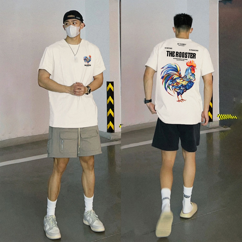 Top.basic วินเทจ เสื้อยืดแขนสั้น"THE ROOSTER" เรียบง่ายและมีสไตล์ เสื้อยืดผู้ชาย ผ้าคุณภาพสูง เสื้อสตรีทยืดหยุ่น ไม่ต้อง